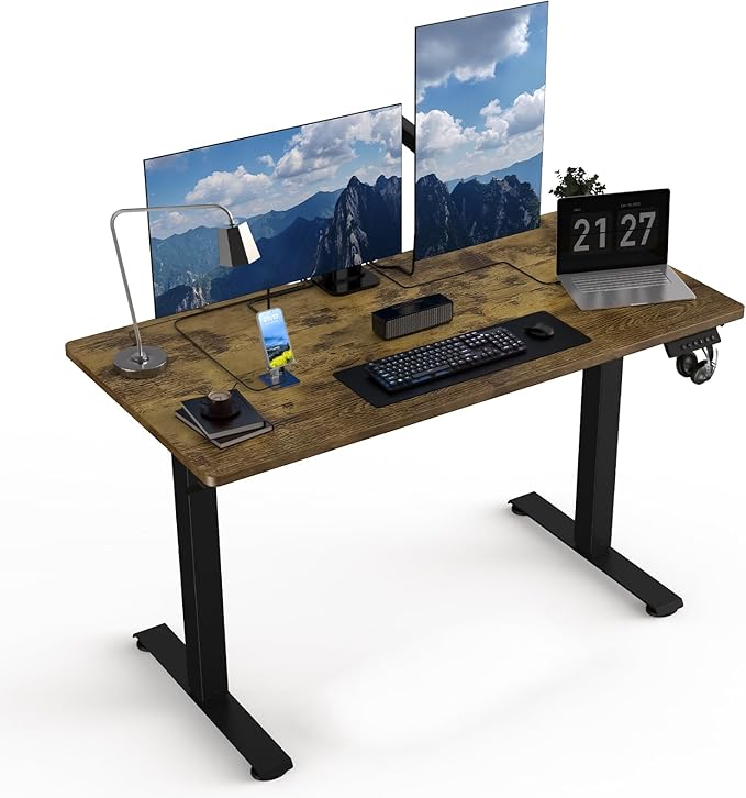 Small Electric Standing Desk, Adjustable Height Sit Stand Up Desk, Motorized Home Office Computer Gaming Workstation Desk